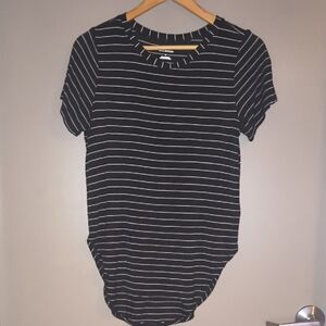 Halogen Black and White Striped Short Sleeve Tee